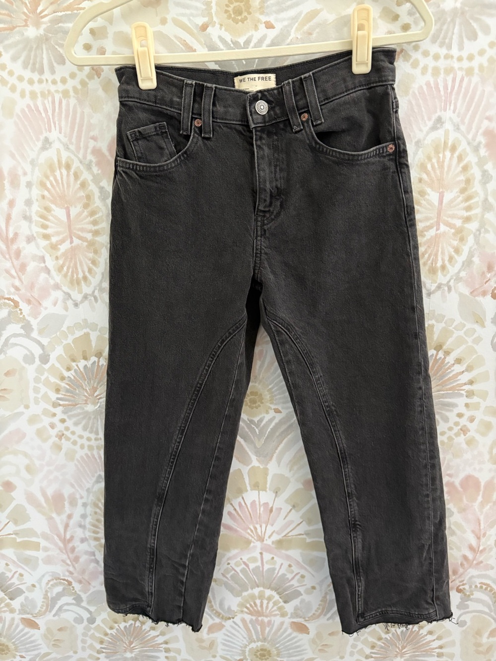 Free People We The Free Barrel Jeans Faded Black Raw Hem  S